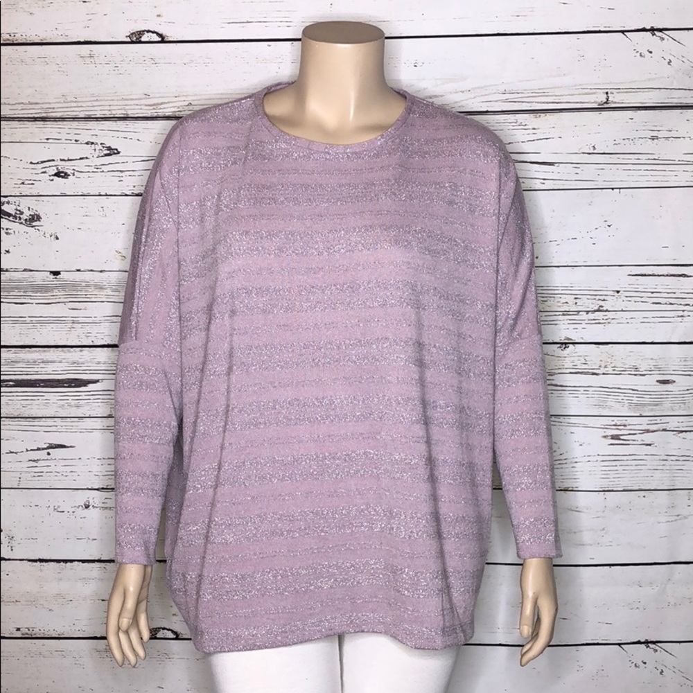 Bisou Bisou NWT Size XL Purple & Metallic Silver Stripe Oversized Sweater Top